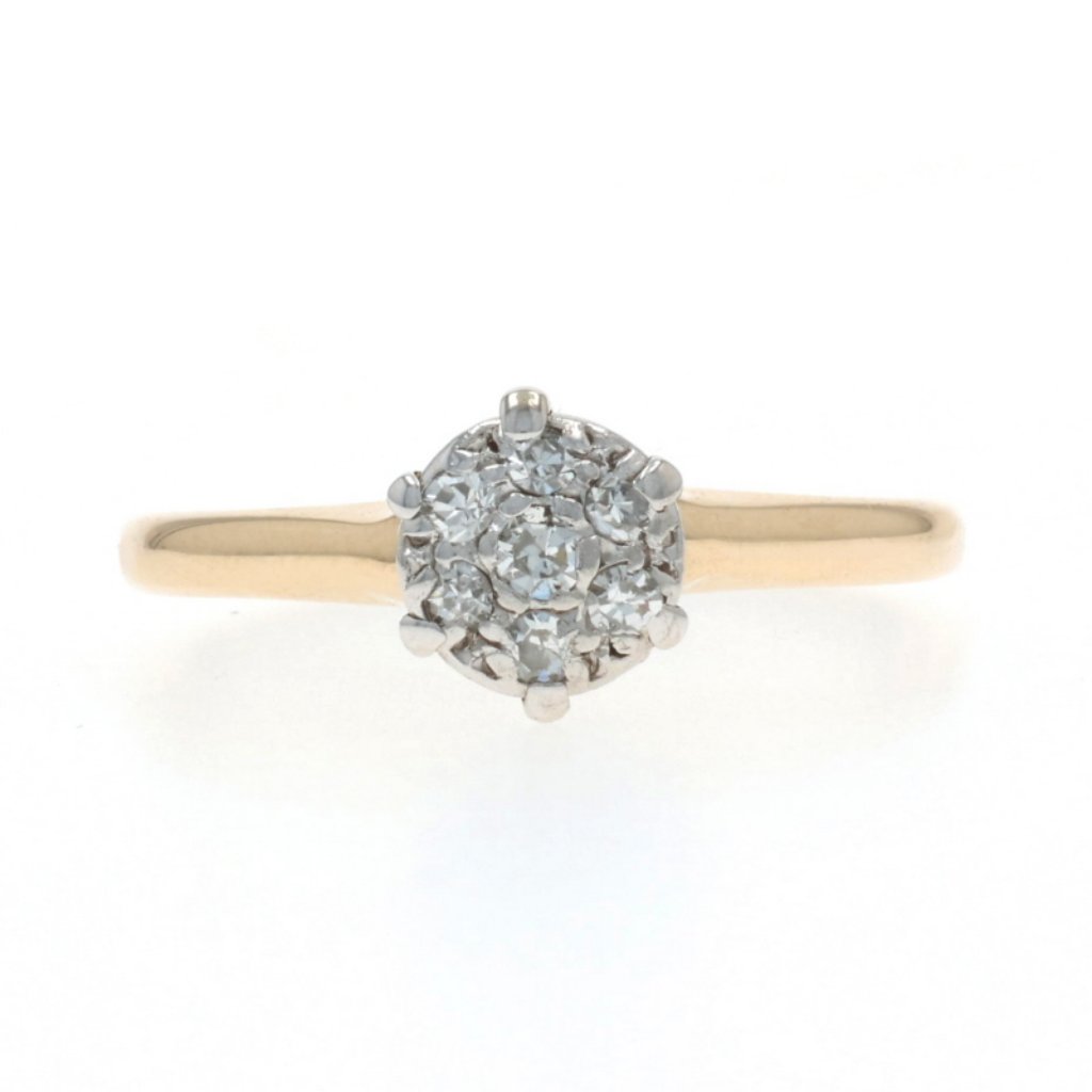 Yellow Gold Diamond Art Deco Cluster Engagement Ring - 14k Single Cut .12ctw